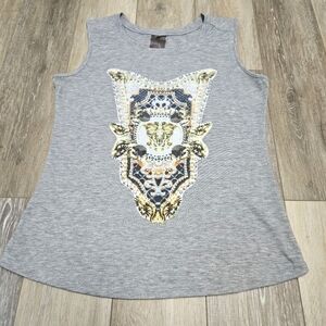 Moon Collection Relaxed Fit Embellished Muscle Tank Top Women's Medium Gray